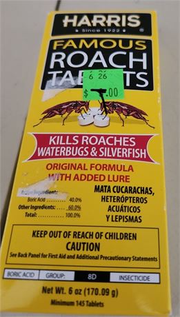 Harris Famous Roach Tablets for roaches, waterbugs and silverfish