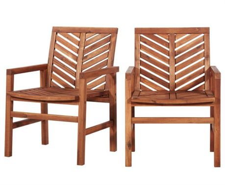 "Manor Park Solid Acacia Wood Chevron Outdoor Chair, 2pk- Dark Brown "