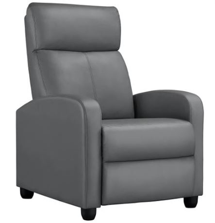 Easy Fashion Faux Leather Pushback Theater Recliner, gray