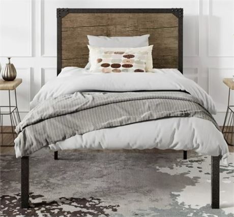 AMOLIFE TWIN BED FRAME W/INDUSTRIAL WOODEN RIVET