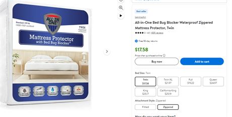 All-in-One Bed Bug Blocker Waterproof Zippered Mattress Protector, Twin