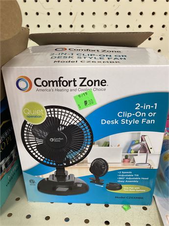 Comfort Zone 2 in 1 Clip-on or Desk Style Fan