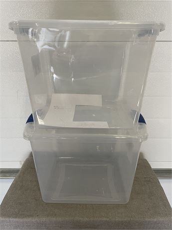 (2) Sterilite 27 Qt.Clear Plastic Latching Box, Blue Latches with Clear Lid