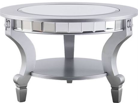 Ember Interiors Ladislas Glam Mirrored Round Coffee Table, Matte Silver