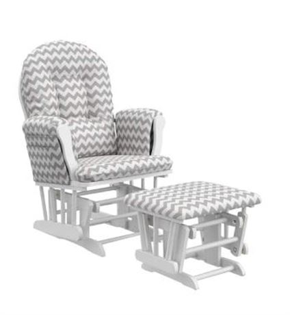 Storkcraft White With Gray Chevron Cushion Hoop Glider And Ottoman Set