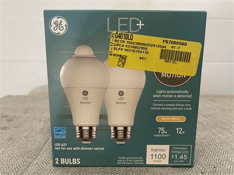 GE LED+ Motion Sensor Light Bulbs, Warm White, Automatic Motion Sensor, 2pk