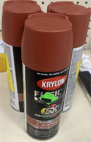 (3) Krylon Fusion All-In-One Spray Paint, Satin, Brick, 12 oz.