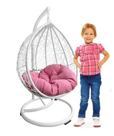 M&M Sales Enterprises Polyester Hanging Egg Chair with Cushion and Stand, White
