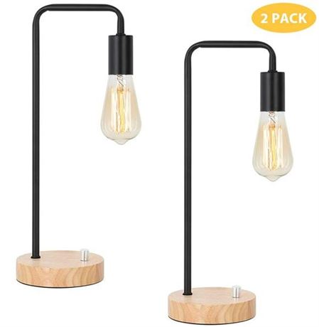 HAITRAL Industrial Table Lamps - Edison Bedside Lamps Set of 2