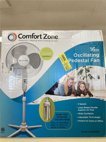 Comfort Zone 16 inch Oscillating Pedestal Fan