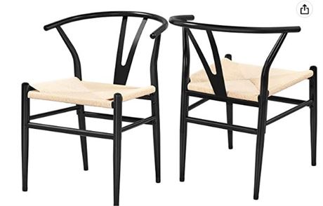 Yaheetech Set of 2 Weave Arm Chair Mid-Century Metal Dining Chair Y-Shaped Backr