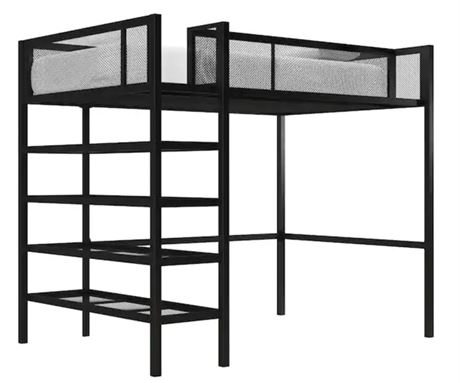 BHG Metal loft bed with bookcase, black