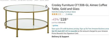 Crosley Furniture Aimee Collection CF1308-GL Coffee Table in Soft Gold Color