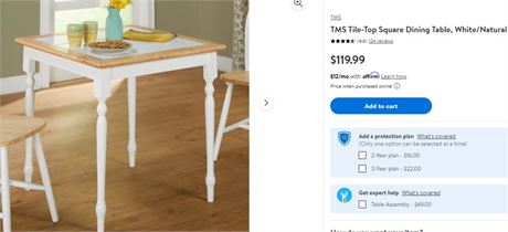 TMS TILE-TOP SQUARE DINING TABLE, WHITE/NATURAL