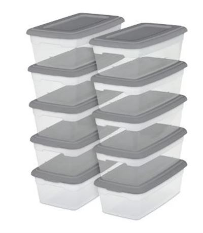 Sterilite Set of (10) 6 Qt. Storage Boxes Plastic, Titanium
