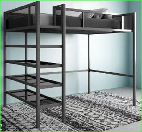 Mainstays Metal Storage Loft Bed with Book Case, Black, Twin