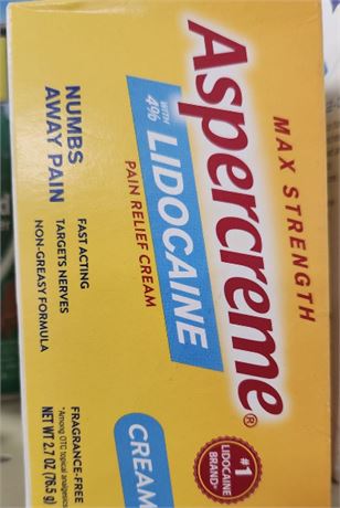 Lot of (2) Max Strength Aspercreme lidocaine cream, 2.7 fl oz
