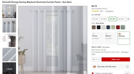 Lot of (4) Kenneth Energy Saving Blackout Grommet Curtain Panel 84x40