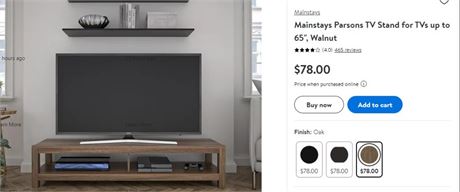 Mainstays Parsons TV Stand for TVs up to 65, Walnut