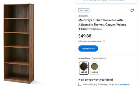 Mainstays 5 shelf Bookcase, Canyon Walnut,