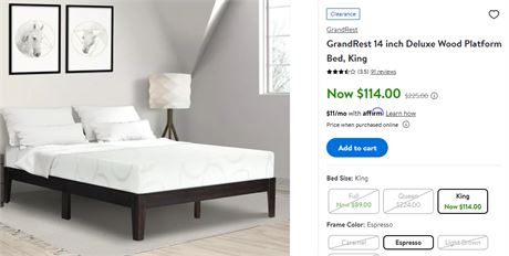 GranRest 14 inch delux Wood Platform Bed King