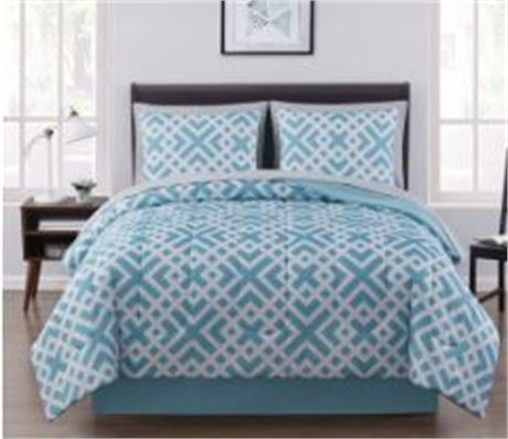 Mainstays Teal Geometric 6 Piece Bed in a Bag Comforter Set With Sheets, TWIN