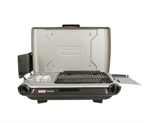 Coleman® Tabletop Propane Gas Camping 2-in-1 Grill/Stove 2-Burner, Gray, 2000038