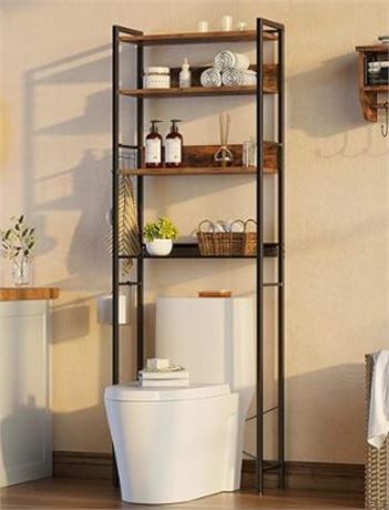 ROLANSTAR OVER THE TOILET STORAGE, 4-TIER WOODEN BATHROOM SPACE SAVER WITH HOOKS