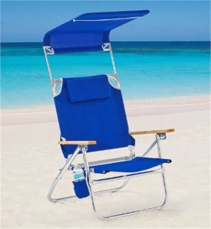 Mainstays Reclining Comfort Height Backpack Canopy Beach Chair, Blue