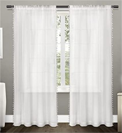 Pair of HCL Tassle Sheer Curtains, White, 40"x84"