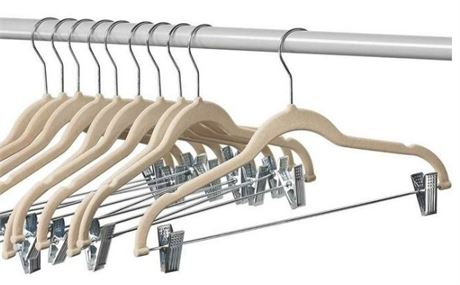 10 pack clothes hangers with clips, ivory velvet