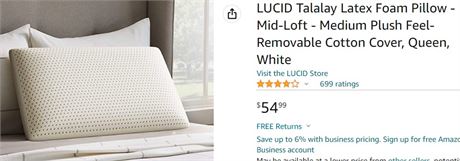 LUCID Talalay Latex Foam Pillow - Mid-Loft