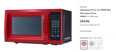 Mainstays 0.7 cu. ft. Countertop Microwave Oven, 700 Watts, Red,