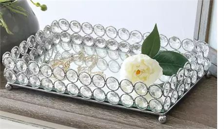 Elegant Designs Elipse Crystal Decorative Mirrored Vanity Organizer Tray