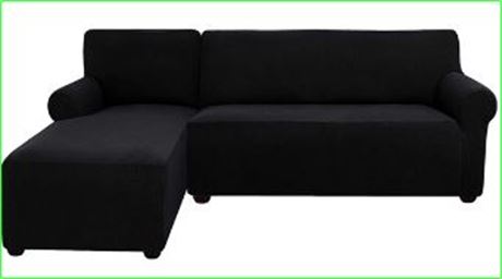 Subrtex Stretch 2-Piece  L-Shaped Sectional Sofa Slipcover, black