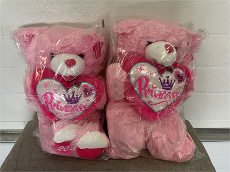 (2) Pink Princess Teddy Bears