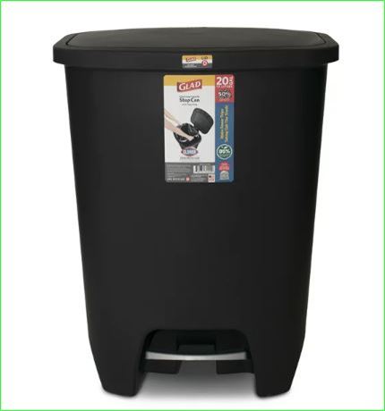 GLAD 20 gal Plastic Kitchen Step On Garbage Can, Black