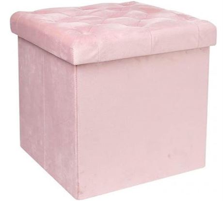Velvet Tufted Storage Ottoman Cube,Folding Storage Ottoman 15"x15"x15", Pink