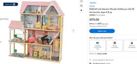 KidKraft Lola Mansion Wooden Dollhouse with 30 Accessories, Ages 4 & up