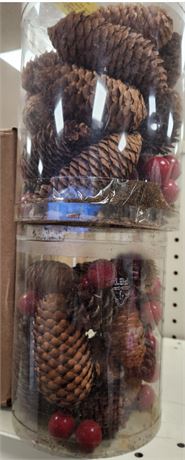 Two packs of Decorative Pine cones and cranberries,