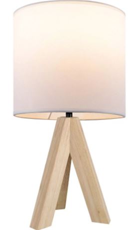 Mainstays   Tripod Oak Table Lamp with Classic White Fabric Shade, 16.75H