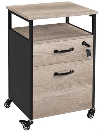 Yaheetech Rolling Mobile File Cabinet, Black/Rustic Brown