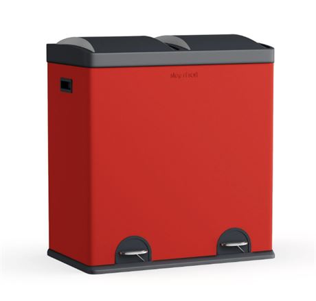 Step N Sort 2 Compartment Kitchen Garbage Can & recycling Bin, Red, 16 Gal