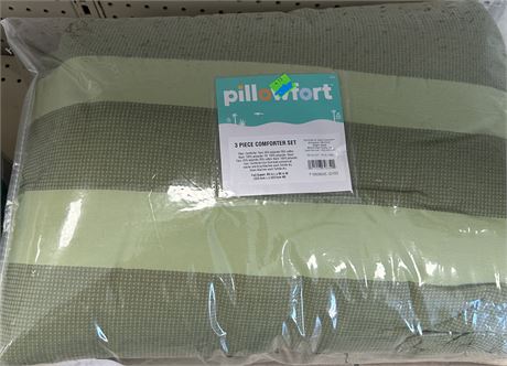 Pillowfort 3 piece Green Stripe Comforter Set, FULL/QUEEN