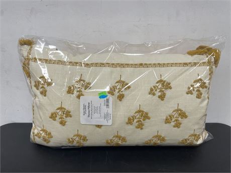 Set of (2) BHG Yellow Block Print Floral Decorative Pillow, Oblong, 14 x 24,