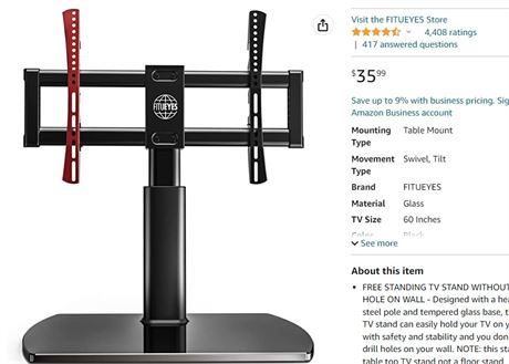 Fitueyes Universal TV Stand /Base Swivel Tabletop TV Stand w/Mount for 32 -65