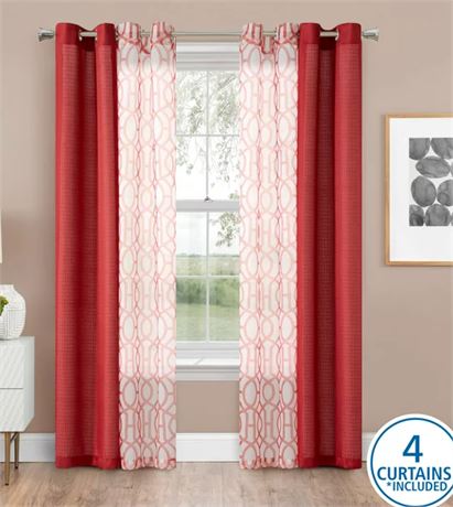 Mainstays Kingswood 4 Piece Curtain Set, 27.5 x 84, Red