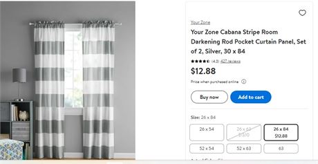Your Zone Cabana Stripe Room Darkening Rod Pocket Curtain Panel pair, 30x84