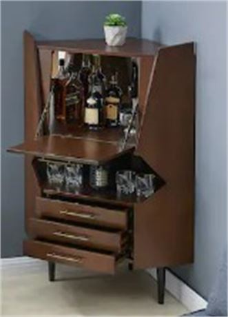 SEI Furniture Haramsoya Dark Tobacco Geometric Corner Bar Cabinet