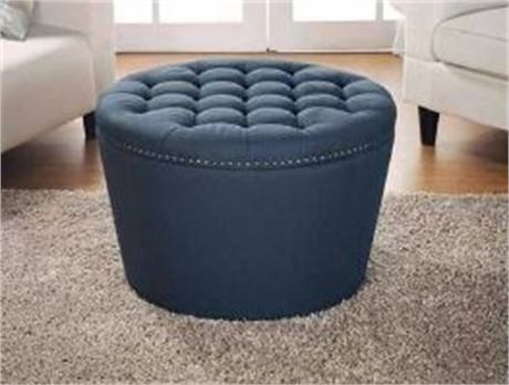 Better Homes and Gardens Tufted Round Storage ottoman with nailheads, navy blue